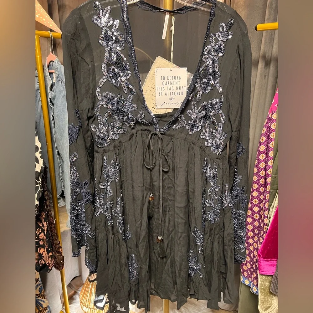 Free People Lita Embellished Mini Dress in black - Picture 9 of 12